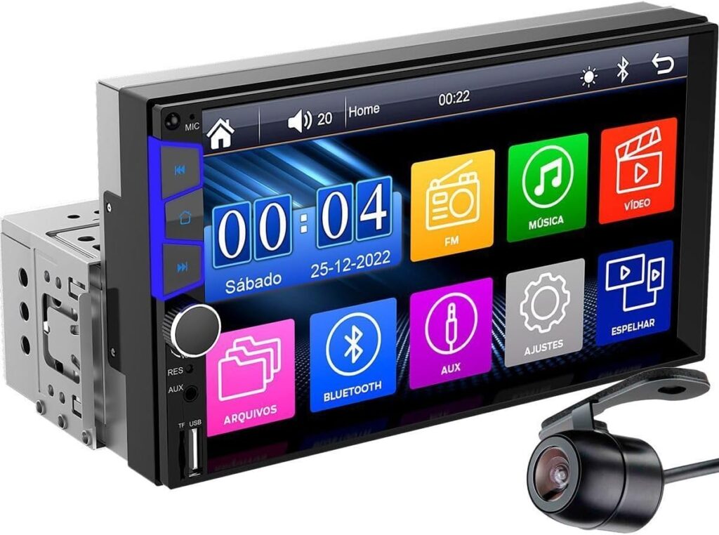 Central Multimídia Mp5 1Din 2Din Espelhamento iOS Android BT Câmera de Ré